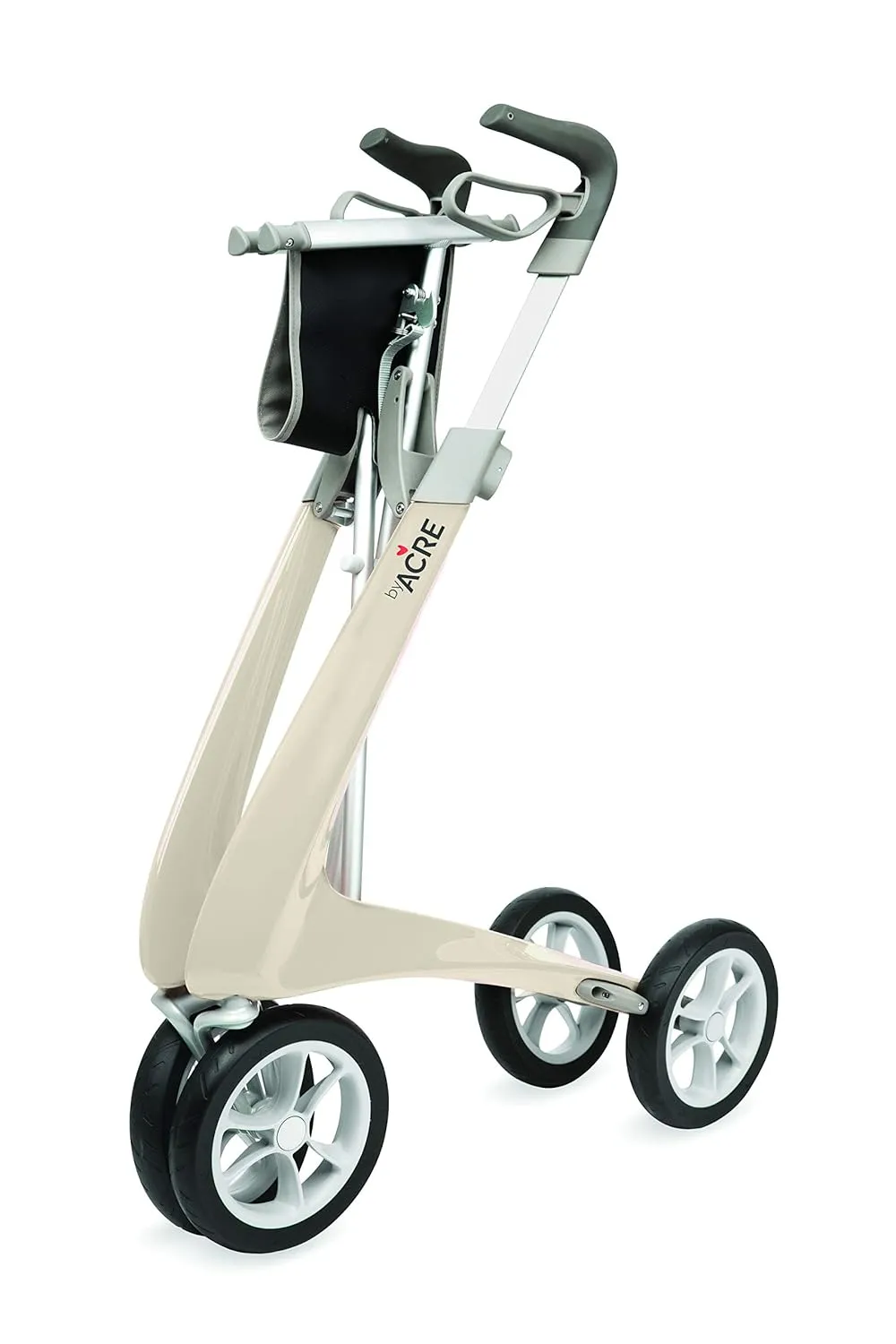 byACRE Carbon Ultralight Rollator Walker with Organizer Bag, Wide Track, Oyster White