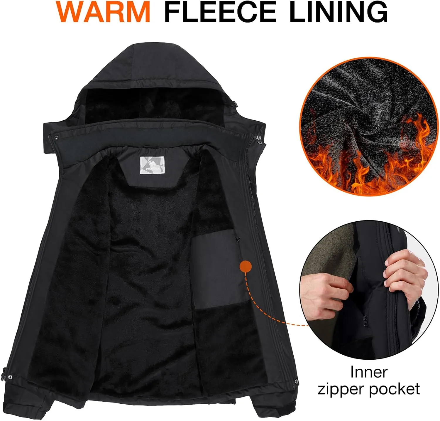 CAMEL CROWN Men's Mountain Ski Snow Jacket Waterproof Winter Coat Snowboarding Windbreaker Windproof Warm Hooded Snow Coat