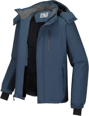 CAMEL CROWN Men's Mountain Snow Waterproof Ski Jacket Detachable Hood Windproof Fleece Parka Rain Jacket Winter Coat