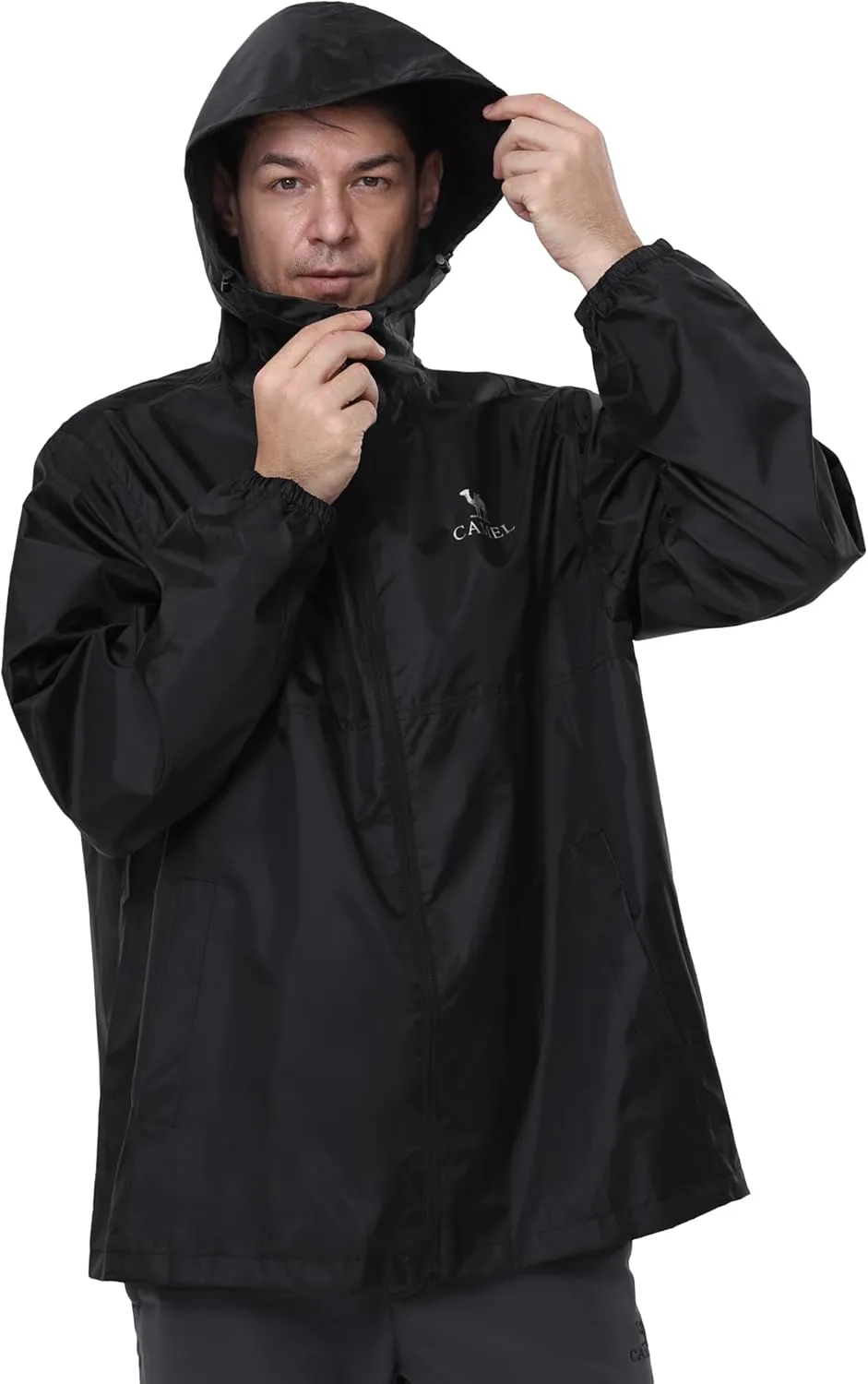 CAMEL CROWN Men's Rain Jacket Waterproof Lightweight Windproof Raincoat with Hood for Cycling Hiking Running Golf