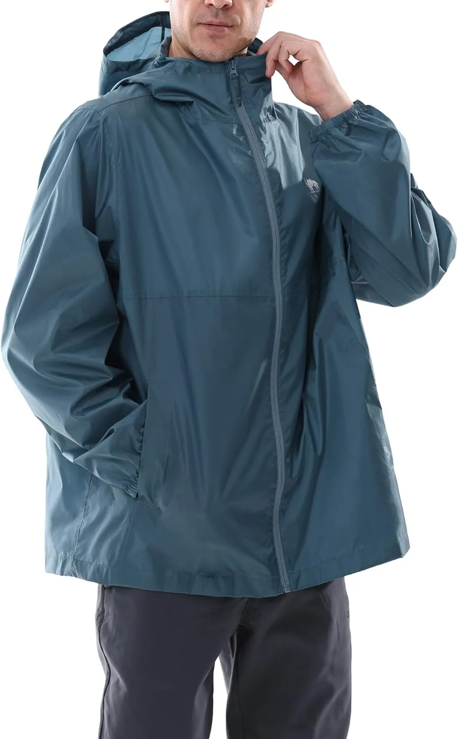 CAMEL CROWN Men's Rain Jacket Waterproof Lightweight Windproof Raincoat with Hood for Cycling Hiking Running Golf