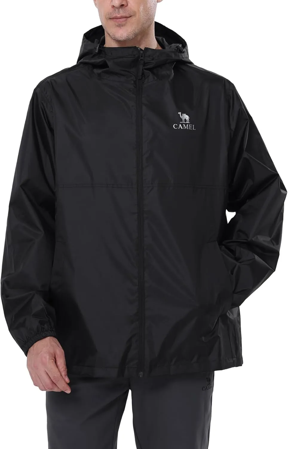 CAMEL CROWN Men's Rain Jacket Waterproof Lightweight Windproof Raincoat with Hood for Cycling Hiking Running Golf