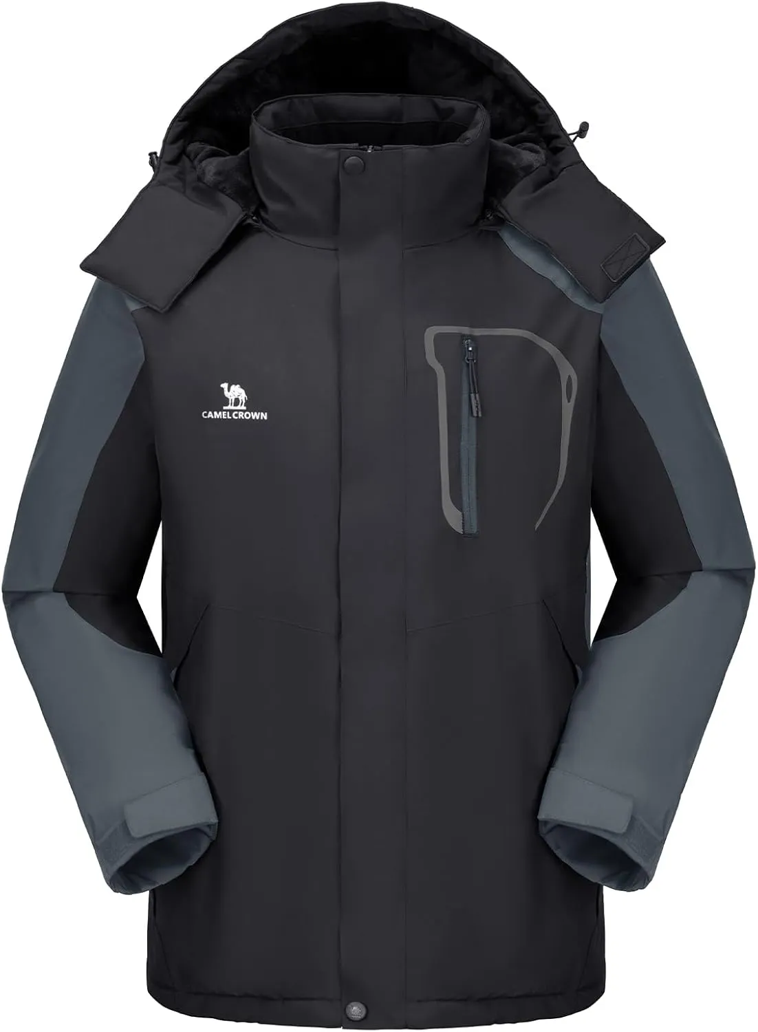 CAMEL CROWN Men's Ski Snow Jacket Waterproof Winter Snow Coat Windproof Warm Fleece Lining Hooded Parka Rain Jacket