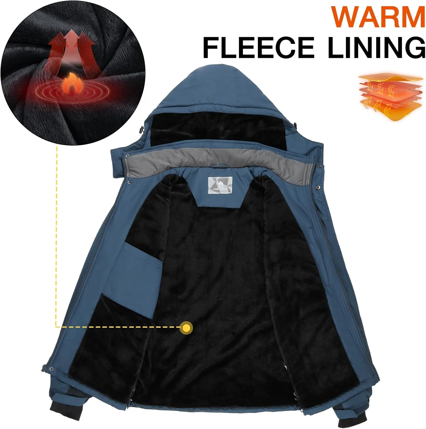 CAMEL CROWN Men's Ski Snow Jacket Waterproof Winter Snow Coat Windproof Warm Fleece Lining Hooded Parka Rain Jacket