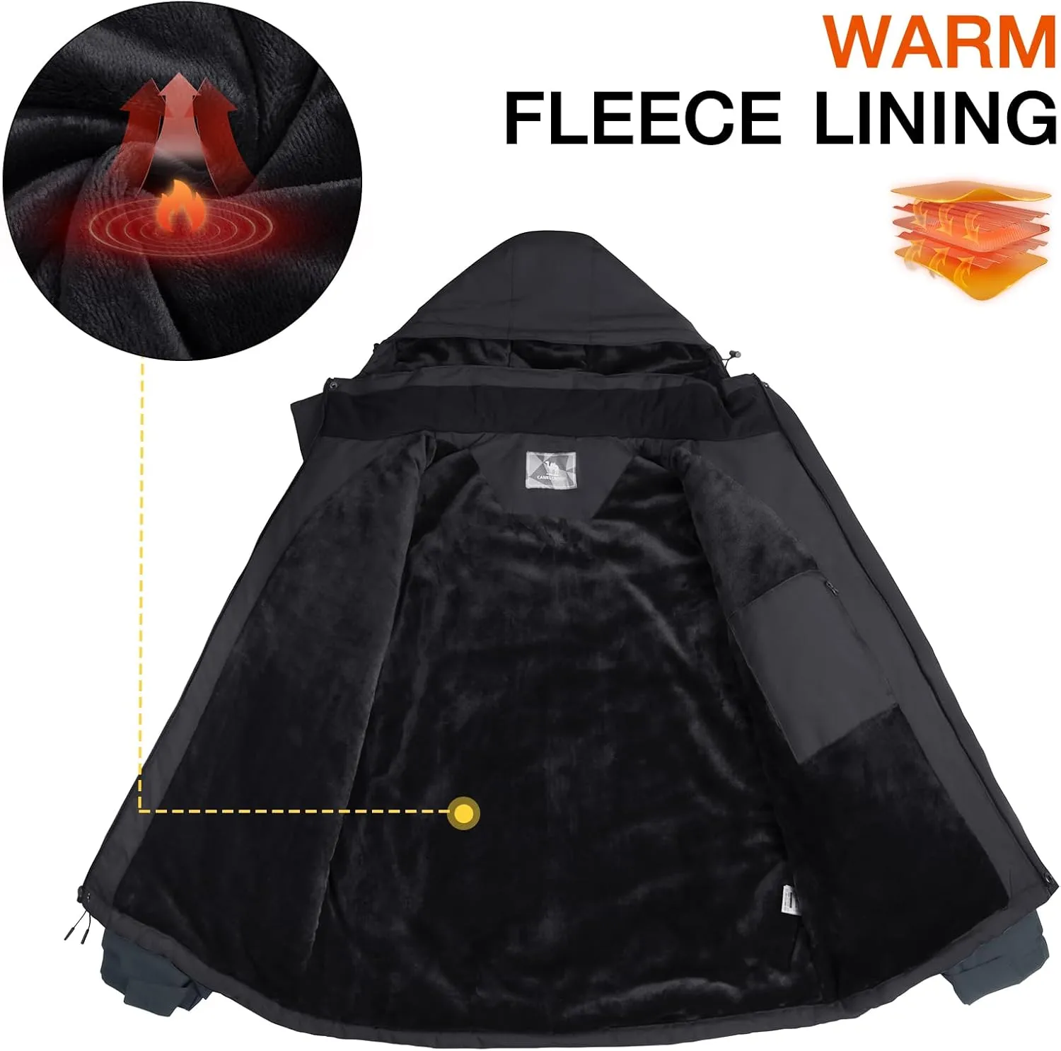 CAMEL CROWN Men's Ski Snow Jacket Waterproof Winter Snow Coat Windproof Warm Fleece Lining Hooded Parka Rain Jacket