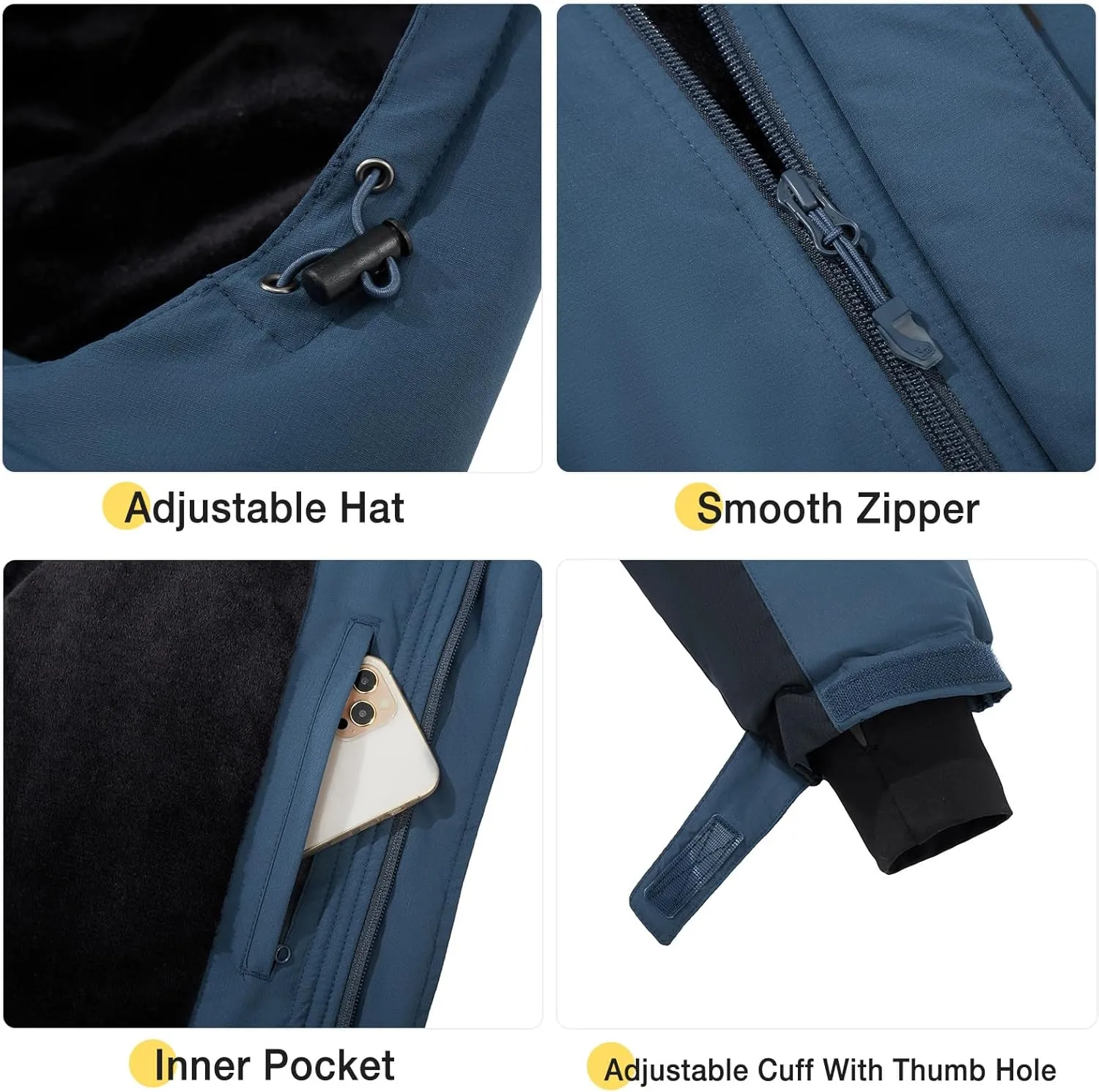 CAMEL CROWN Men's Ski Snow Jacket Waterproof Winter Snow Coat Windproof Warm Fleece Lining Hooded Parka Rain Jacket