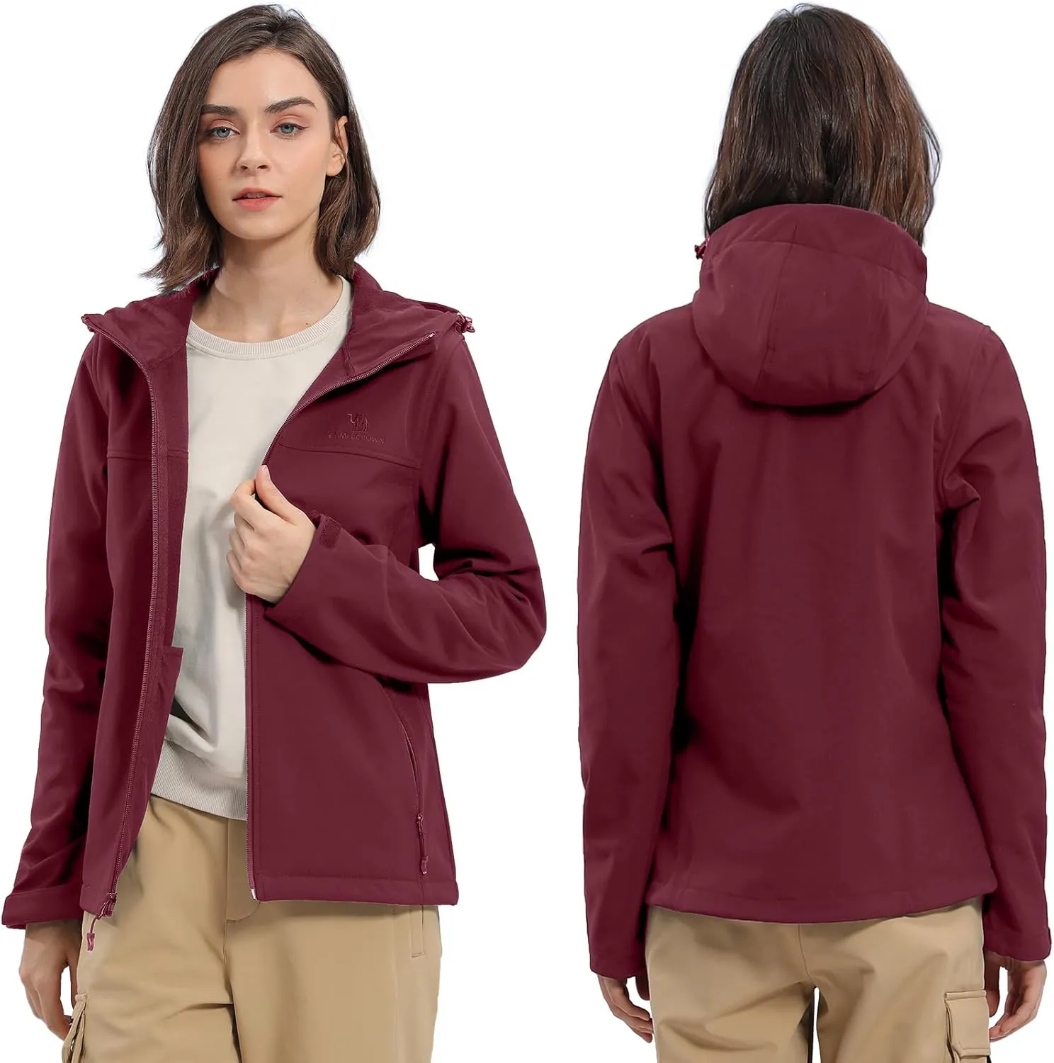 CAMEL CROWN Womens Fleece Lined Softshell Jacket Hooded Waterproof Windproof Lightweight Insulated Winbreaker Hiking Camping