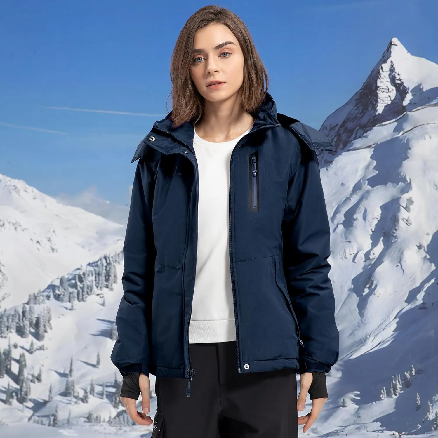 CAMEL CROWN Women's Ski Jacket Waterproof Warm Winter Snow Coat Hooded Mountain Outdoor Windbreaker Windproof Jacket