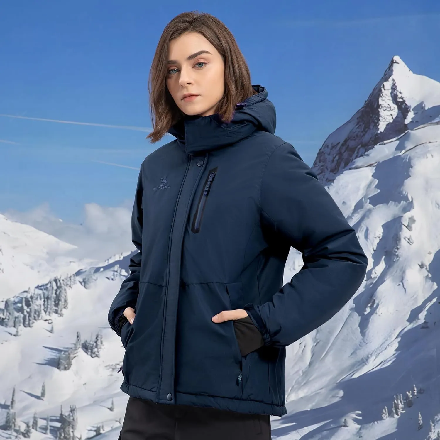 CAMEL CROWN Women's Ski Jacket Waterproof Warm Winter Snow Coat Hooded Mountain Outdoor Windbreaker Windproof Jacket