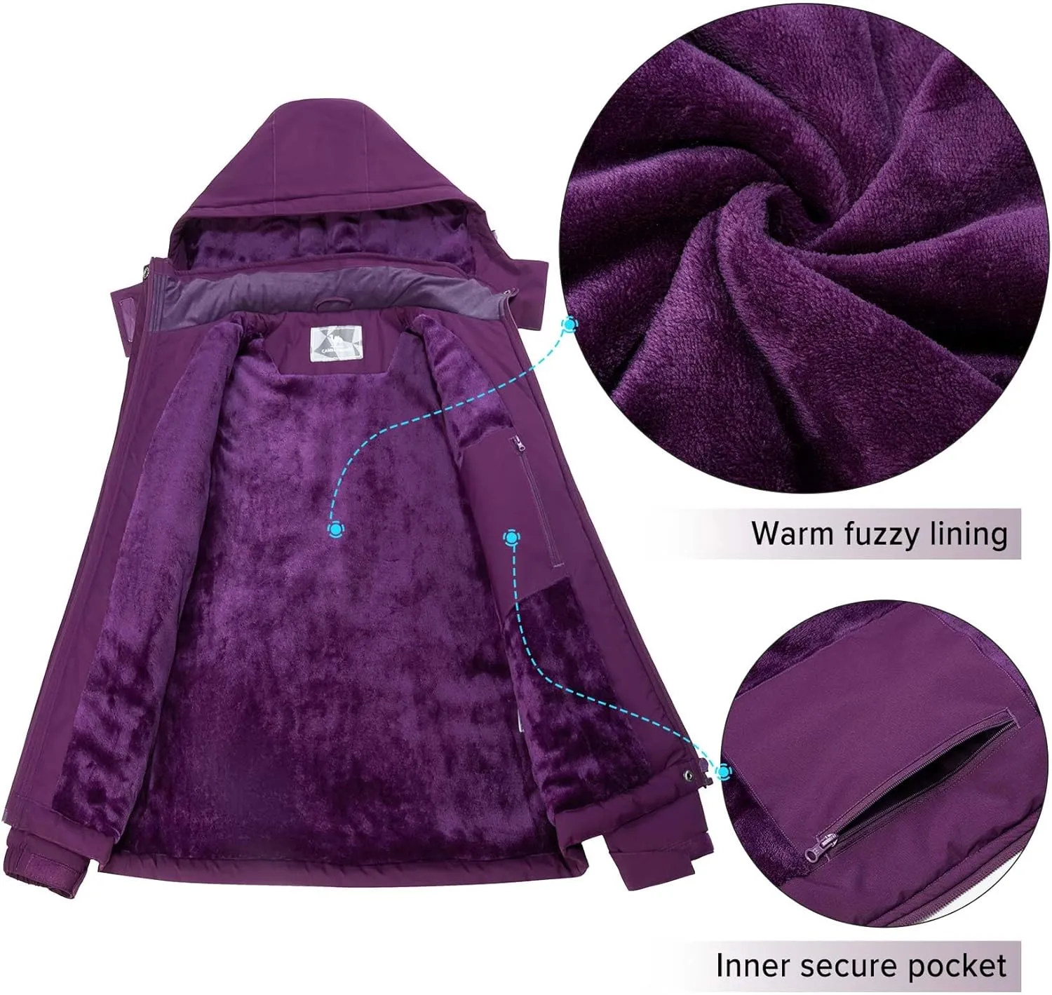 CAMEL CROWN Womens Winter Coat Waterproof Ski Jacket with Fleece Lining Windproof for Snow Rain Outdoor Hiking Mountain