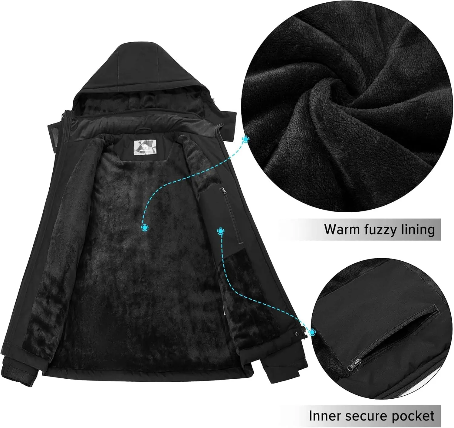 CAMEL CROWN Womens Winter Coat Waterproof Ski Jacket with Fleece Lining Windproof for Snow Rain Outdoor Hiking Mountain