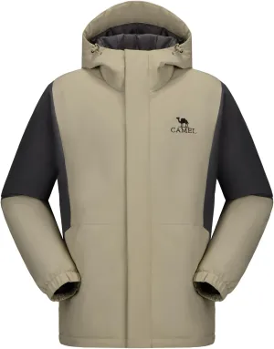 CAMEL Men's Ski Jacket Winter Coat Waterproof Snowboard Jacket Warm Hooded Parka Windproof Rain Outerwear