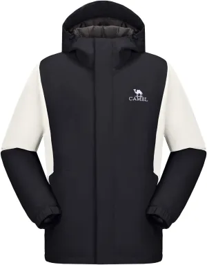 CAMEL Men's Ski Jacket Winter Coat Waterproof Snowboard Jacket Warm Hooded Parka Windproof Rain Outerwear