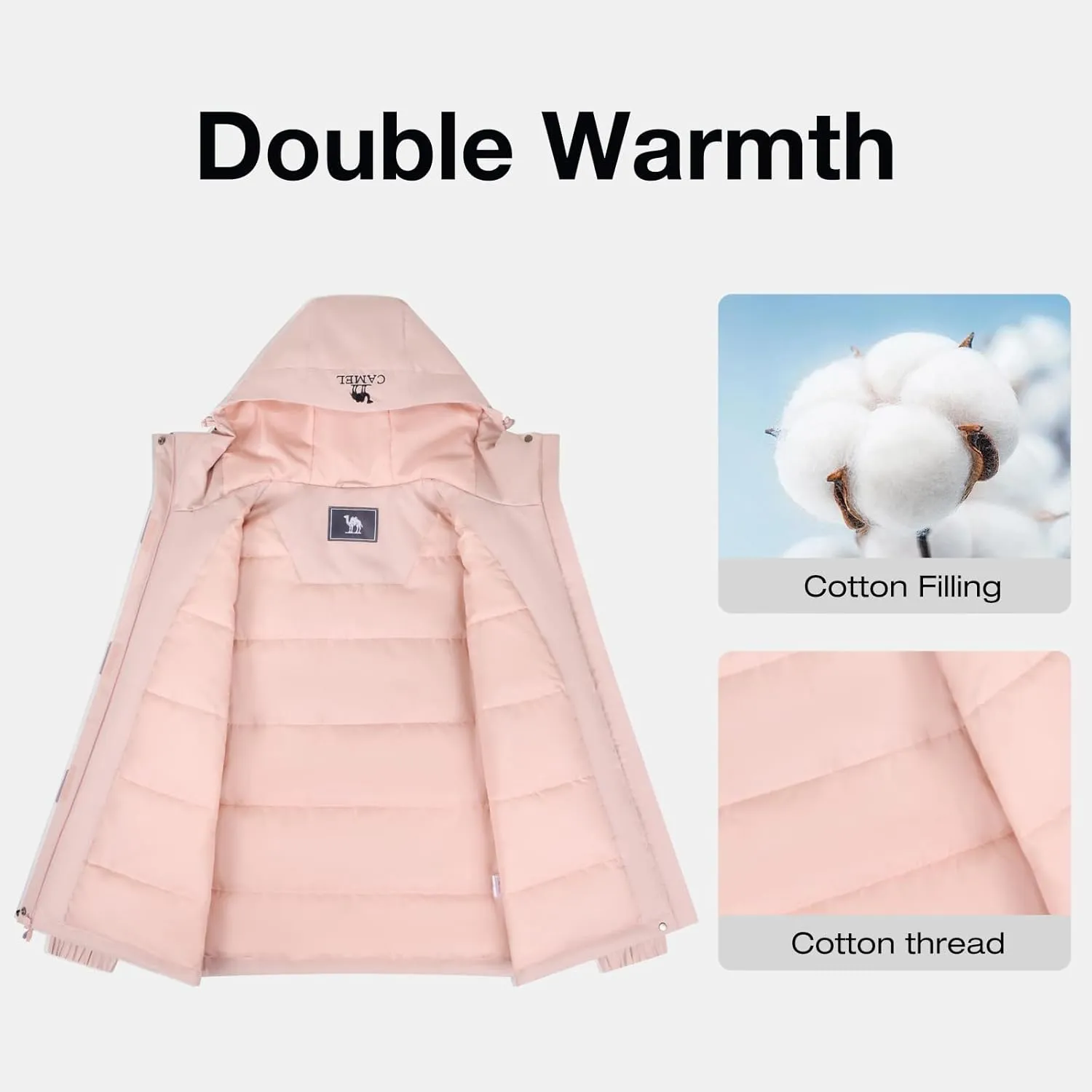 CAMEL Women's Ski Jacket Waterproof Winter Coat Warm Hooded Snowboard Jacket Windproof Mountain Rain Windbreaker