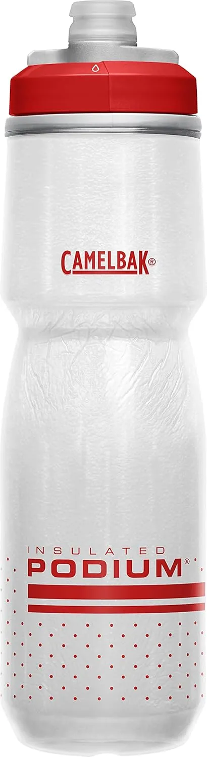 CamelBak Podium Chill Insulated Bike Water Bottle - Easy Squeeze Bottle - Fits Most Bike Cages - 24oz, Fiery Red/White