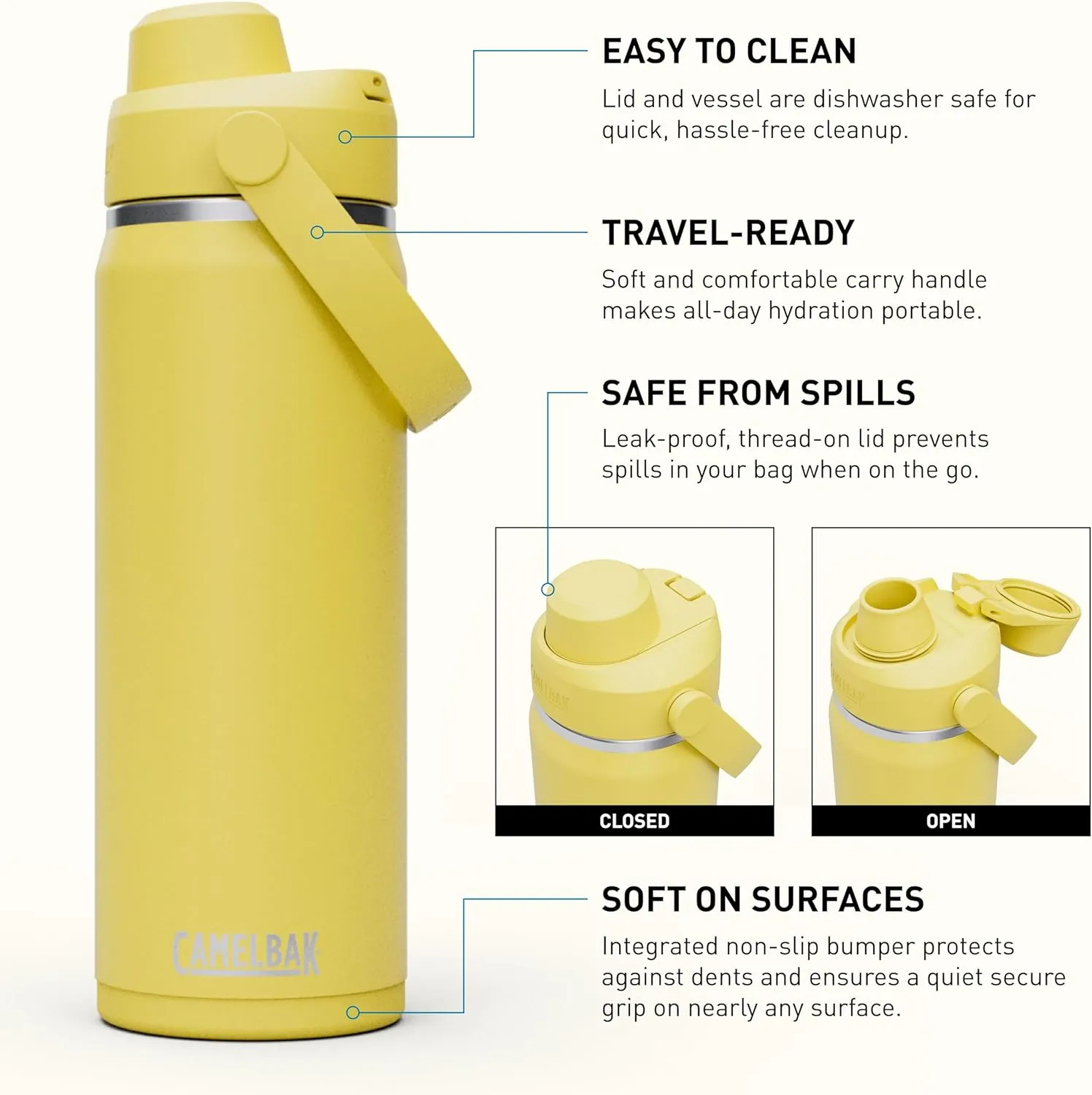 CamelBak Thrive Chug Water Bottle 20oz - Insulated Stainless Steel, Yellow Bloom