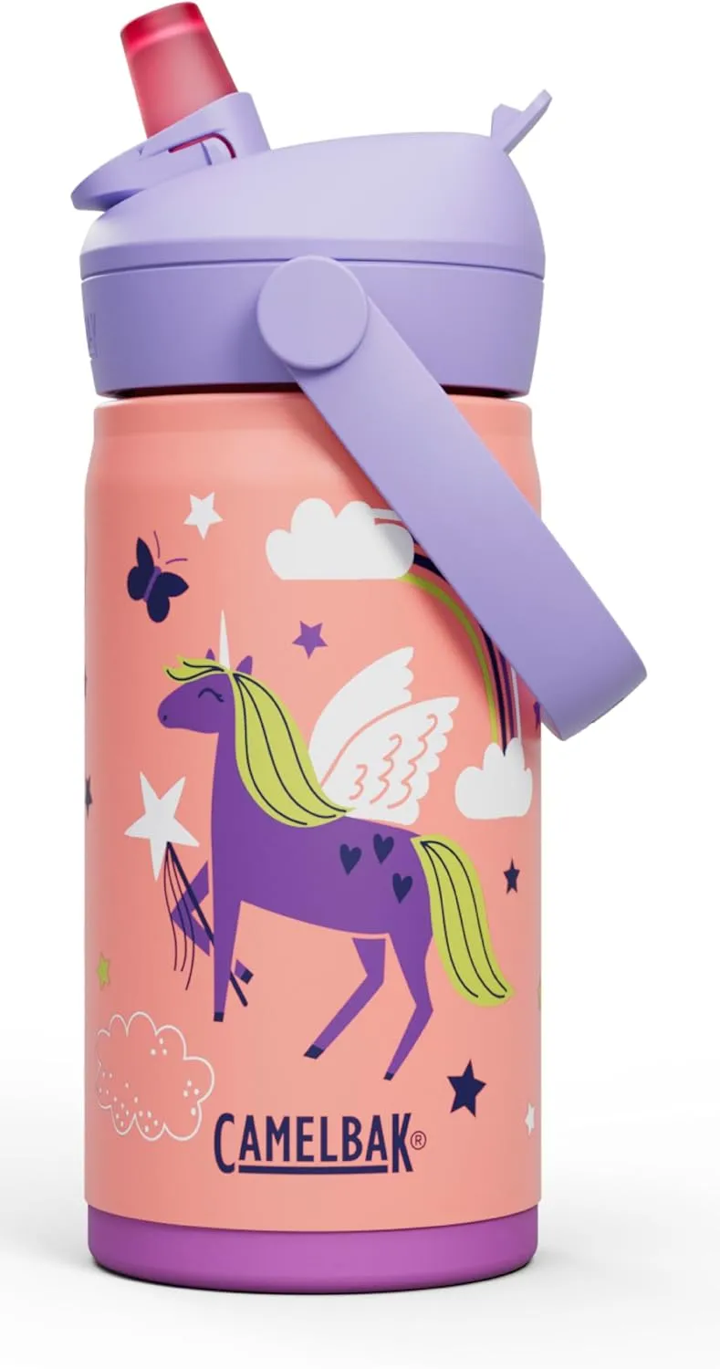 CamelBak Thrive Flip Straw Kids Bite Valve Insulated Stainless Steel Water Bottle Magic Unicorns, 12oz