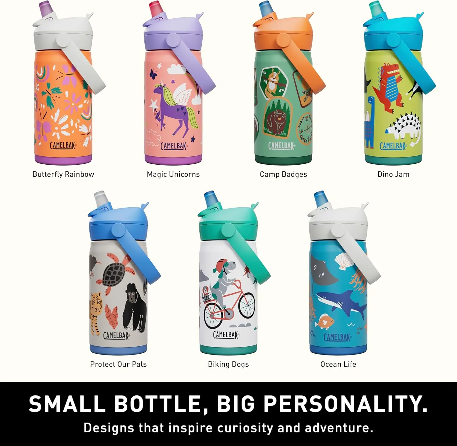 CamelBak Thrive Flip Straw Kids Bite Valve Insulated Stainless Steel Water Bottle Magic Unicorns, 12oz