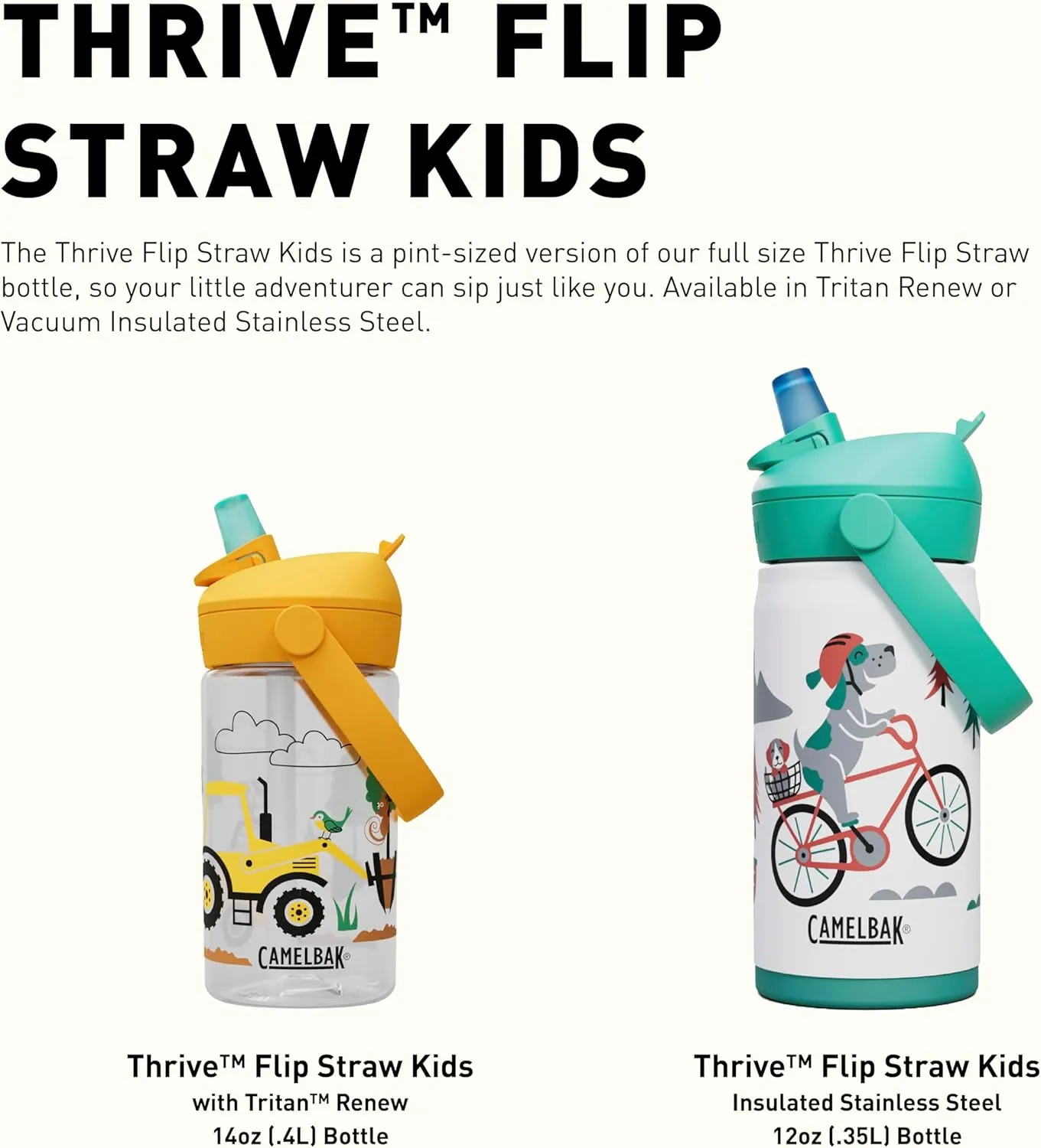 CamelBak Thrive Flip Straw Kids Bite Valve Insulated Stainless Steel Water Bottle Magic Unicorns, 12oz