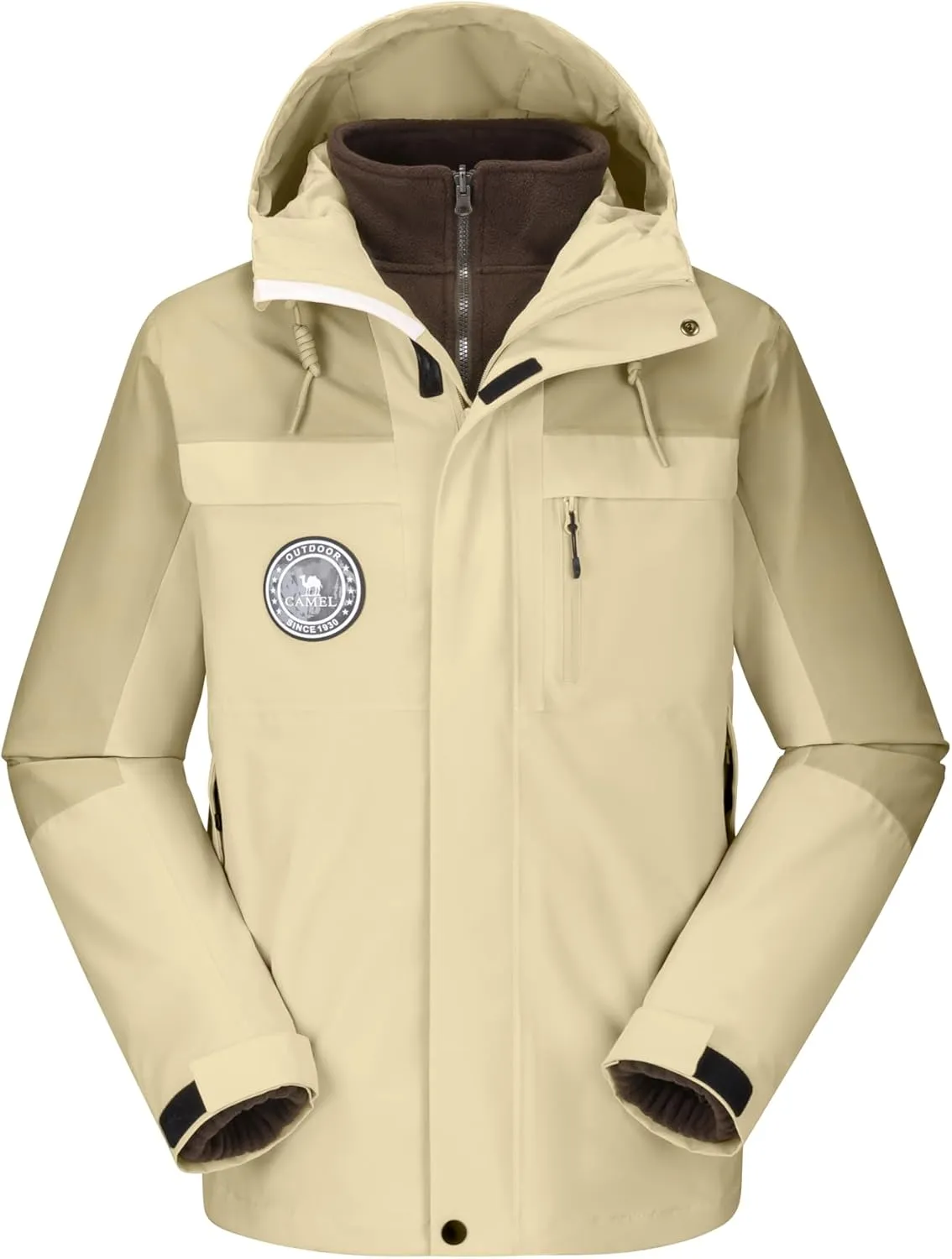 CAMELSPORTS Men's Mountain Ski Jacket 3 in 1 Waterproof Winter Jacket Warm Snow Jacket Hooded Rain Coat Windproof Winter Coat
