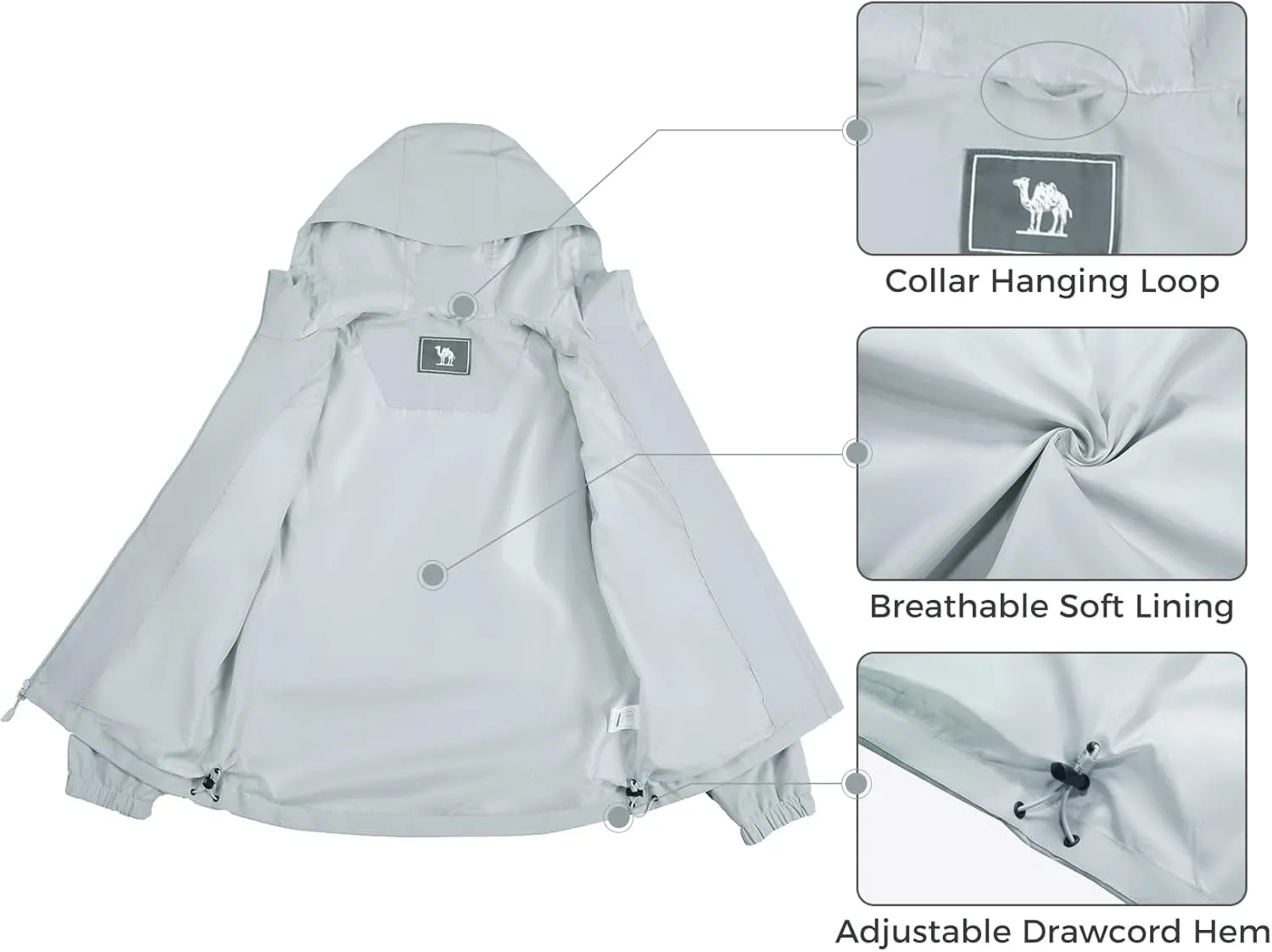 CAMELSPORTS Women's Rain Jacket Lightweight Windbreaker Hooded Raincoat Windproof Coat Shell for Outdoor Hiking
