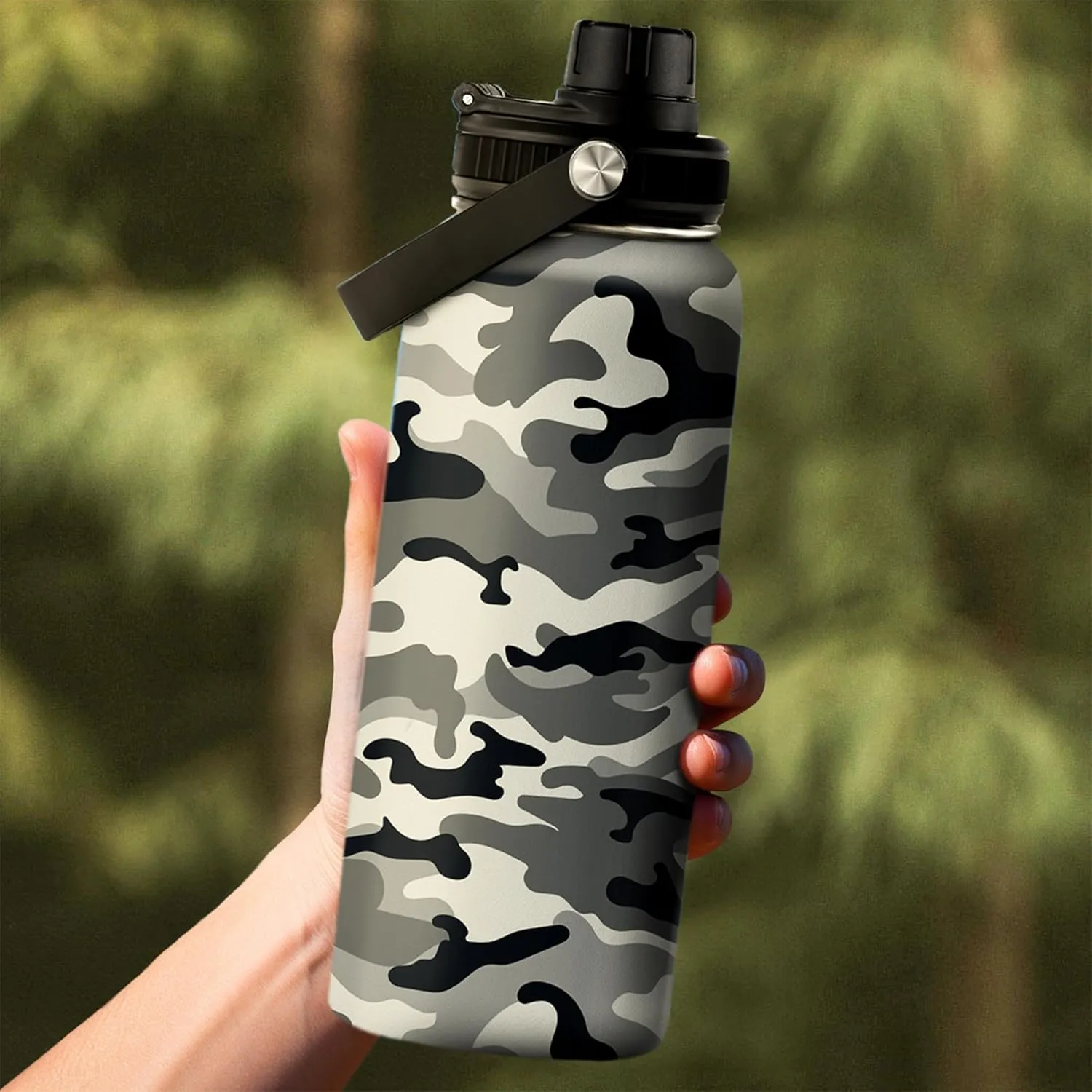Camo Water Bottle - Camouflage Bottles 32oz Stainless Steel Insulated Sports Tumbler with Lid, Gifts for Men Veteran Hunting Lover Sport Outdoor Workout