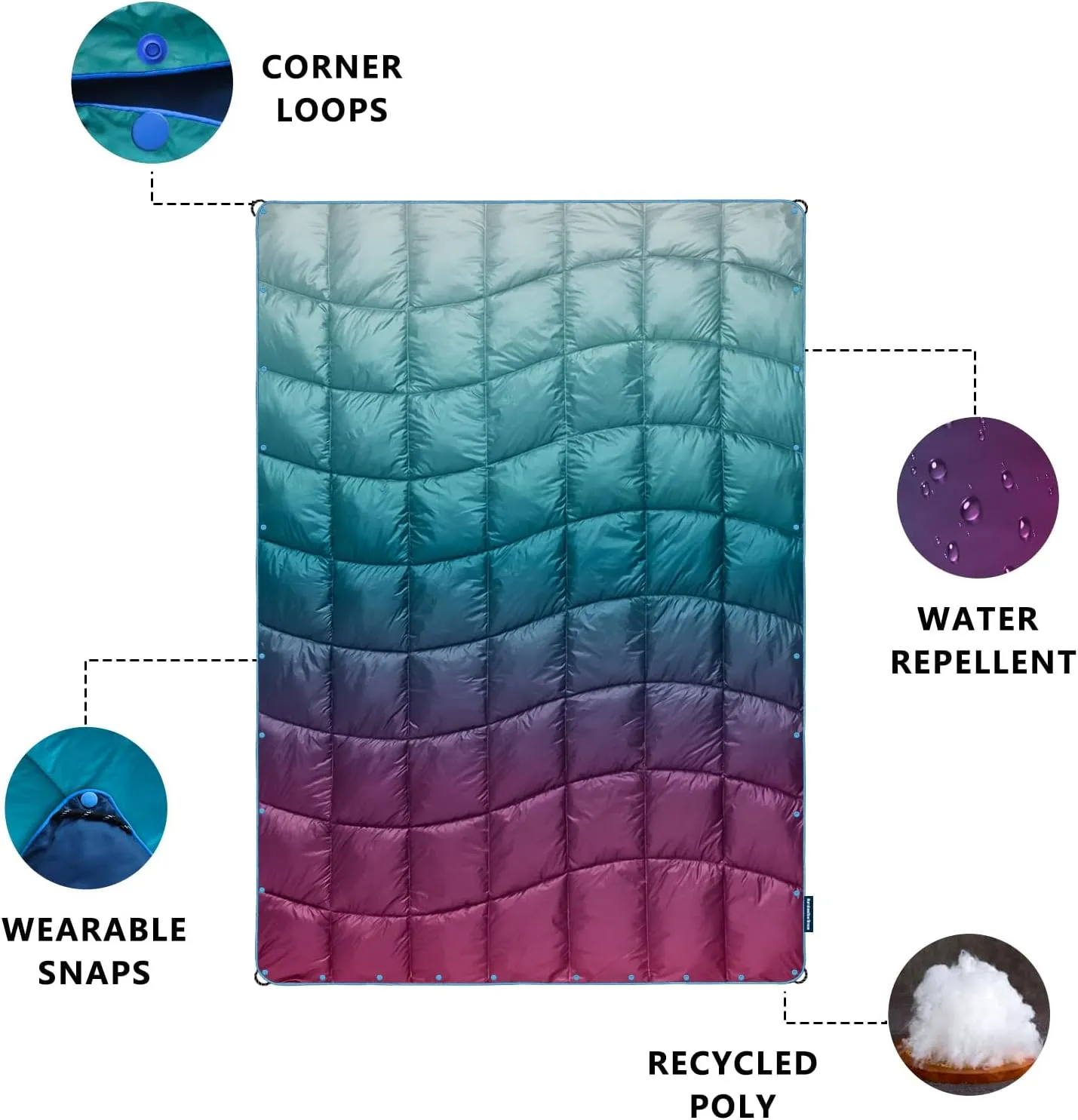 Camping Blanket, Packable Puffy Blanket Down Alternative Blanket Lightweight Windproof Water Resistant for Outdoors,Hiking, Backpacking,Beach,Car,Picnic,Stadium 52x75in