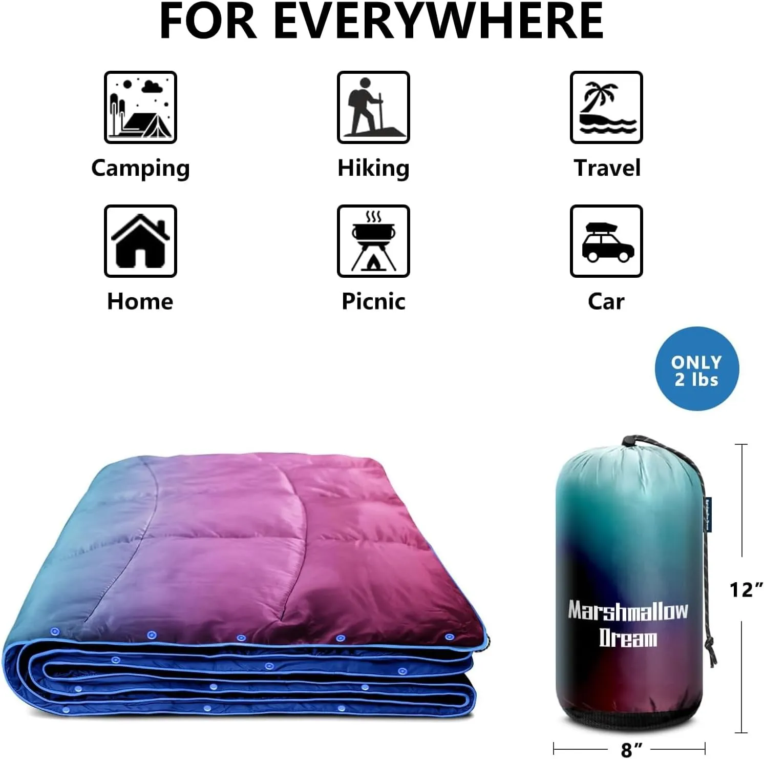 Camping Blanket, Packable Puffy Blanket Down Alternative Blanket Lightweight Windproof Water Resistant for Outdoors,Hiking, Backpacking,Beach,Car,Picnic,Stadium 52x75in