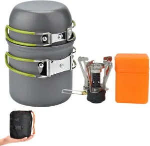 Camping Cookware Cafeteria Kit, Lightweight Pot Mini Folding Stov, Portable Outdoor Cookware, Suitable for Camping, Backpacking, Hiking, Outdoor Cooking, and Picnics, Green