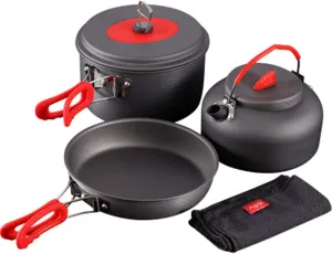 Camping Cookware Camping Cookware Set Nonstick Aluminum Lightweight Outdoor Backpacking Cooking Mess Kit for Hiking Picnic Outdoor Camping Cookware (Color : Red, Size : 2-3 People) (Red 2)