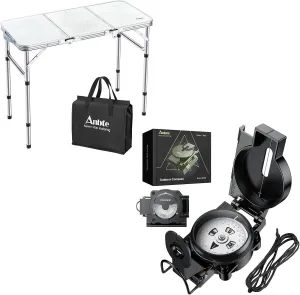 Camping Folding Table & Hiking Compass with Clinometer, Strong Magnetic Intensity 3000 Gauss