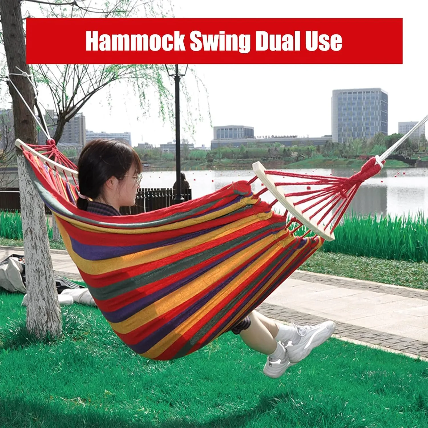 Camping Hammock, Lightweight Canvas Portable Travel Hammock for Outdoor, Backpacking, Camping, Hiking and Beach Adventure,B,190x80cm