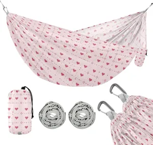 Camping Hammock Outdoor Hammocks for Outside Hearts Pink Lattice Beach Trees Portable Lightweight with Pockets Tree Straps Indoor
