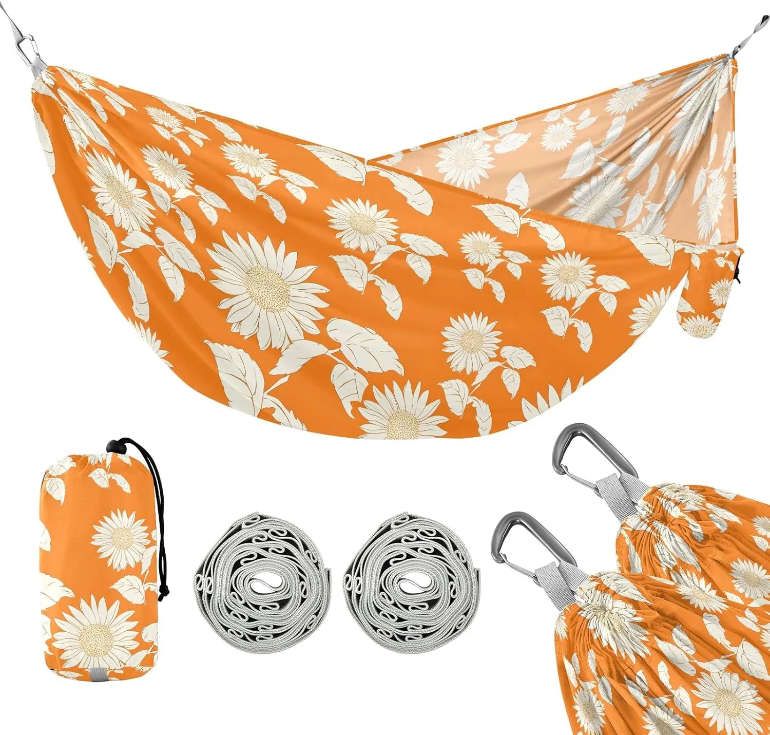 Camping Hammock Outdoor Hammocks for Outside Sunflowers Orange Beach Trees Portable Lightweight with Pockets Tree Straps Indoor