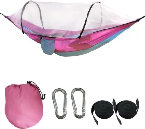Camping Hammock,Lightweight Parachute Double Hammock with Mosquito Net,Portable Outdoor Hammock for Travel Backpacking Pink 260x140cm