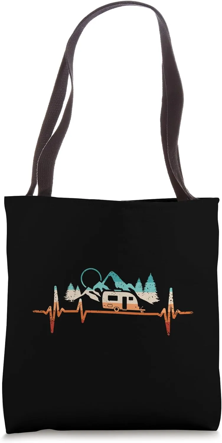 Camping Heartbeat RV Caravan Trailer Tote Bag