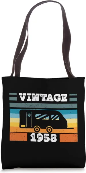 Camping RV-Camper Vintage born 1958 Birthday Trailer-Caravan Tote Bag