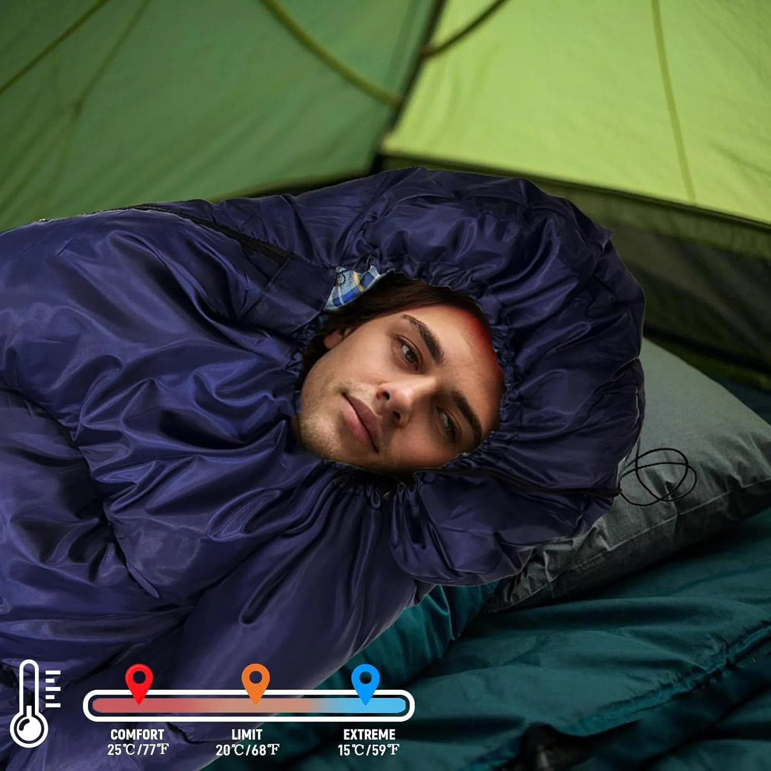 Camping Sleeping Bag for Adults, 3-4 Season Warm & Cold Weather Waterproof Envelope Sleeping Bags for for Backpacking Hiking Travel Outdoors, Adult All Weather Sleeping Bag with 1.5/2/3/4/5lbs Filling