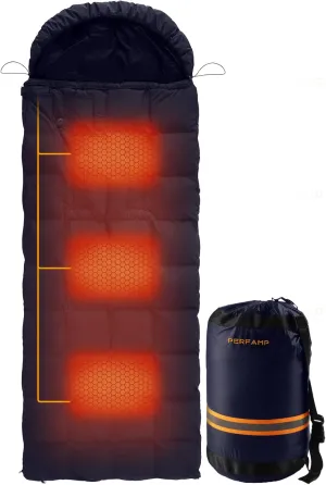 Camping Sleeping Bag for Adults,Heated Sleeping Bag Lined with Graphene Diaphragm,Compatible with Power Bank or Other USB Power Supplies,Ultralight Waterproof Wearable for 4 Seasons