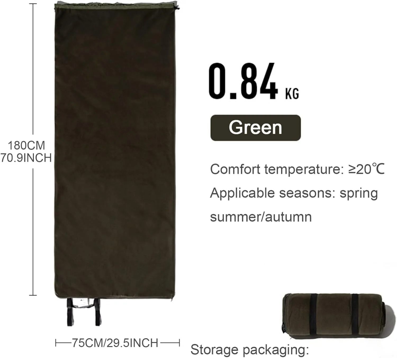 Camping Sleeping Bag Liner, Portable Ultralight Warm Windproof Zippered Rectangle Sleeping Bag for Outdoor Indoor All Season(Green)