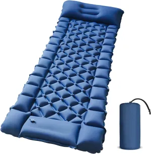 Camping Sleeping Pad, Ultralight Foot Press Inflatable Camping Pad with Built-in Pump, Durable Waterproof Camping Mattress, Portable Compact Sleeping Mat (Blue)
