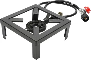 Camping Stove Burner Cast Iron Propane Single Burner Stove Gas LPG Stove BBQ Cooker, with Regulator Hose, for Stir-Frying, Boiling, Steaming, Deep-Frying, Etc