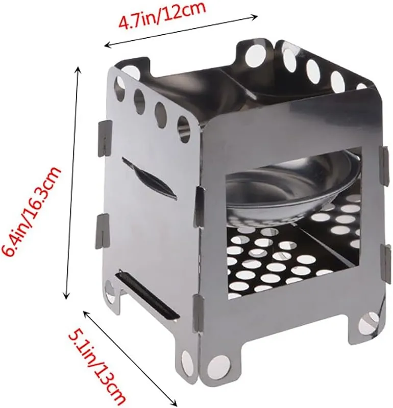 Camping Stove,Folding Pocket Wood Stove Lightweight Steady Fishing Mountaineering with Alcohol Tray and Carrying Case