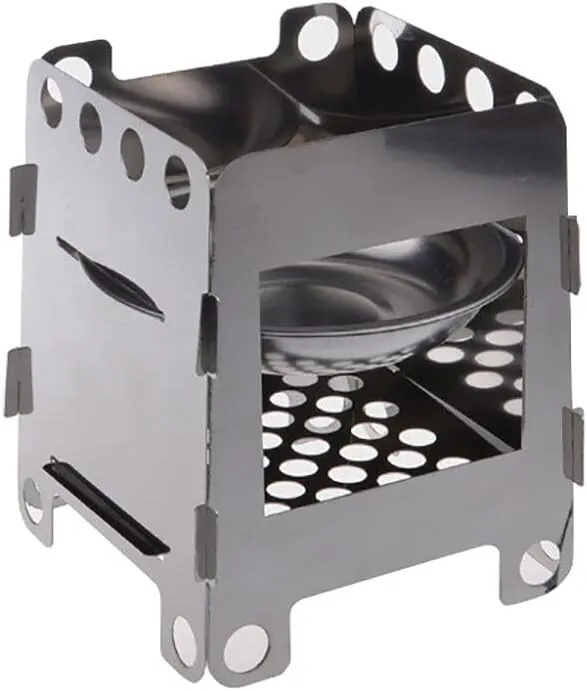 Camping Stove,Folding Pocket Wood Stove Lightweight Steady Fishing Mountaineering with Alcohol Tray and Carrying Case