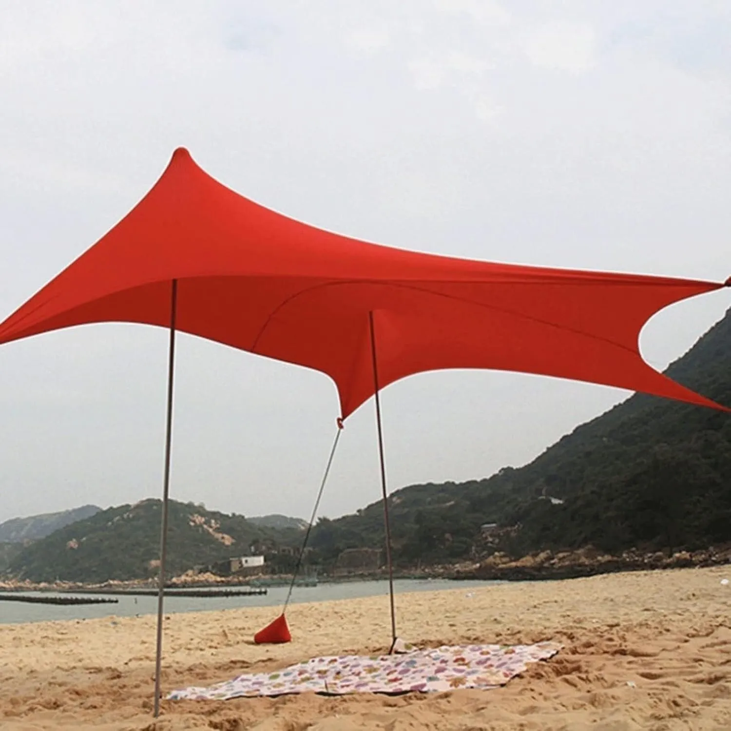 Camping Tent Beach Tarp Sunshade Inflatable Shelter, Windproof Canopy with Sand Anchor, Easy Set-Up, Portable