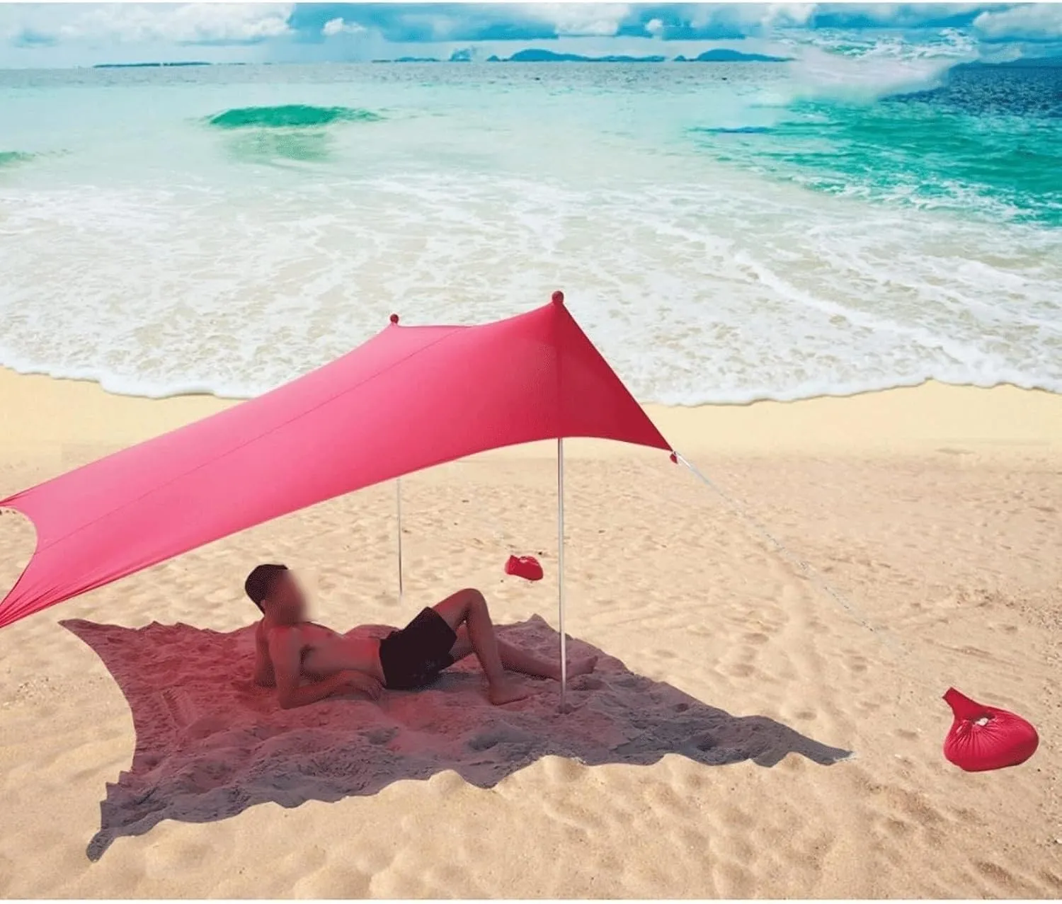 Camping Tent Beach Tarp Sunshade Inflatable Shelter, Windproof Canopy with Sand Anchor, Easy Set-Up, Portable