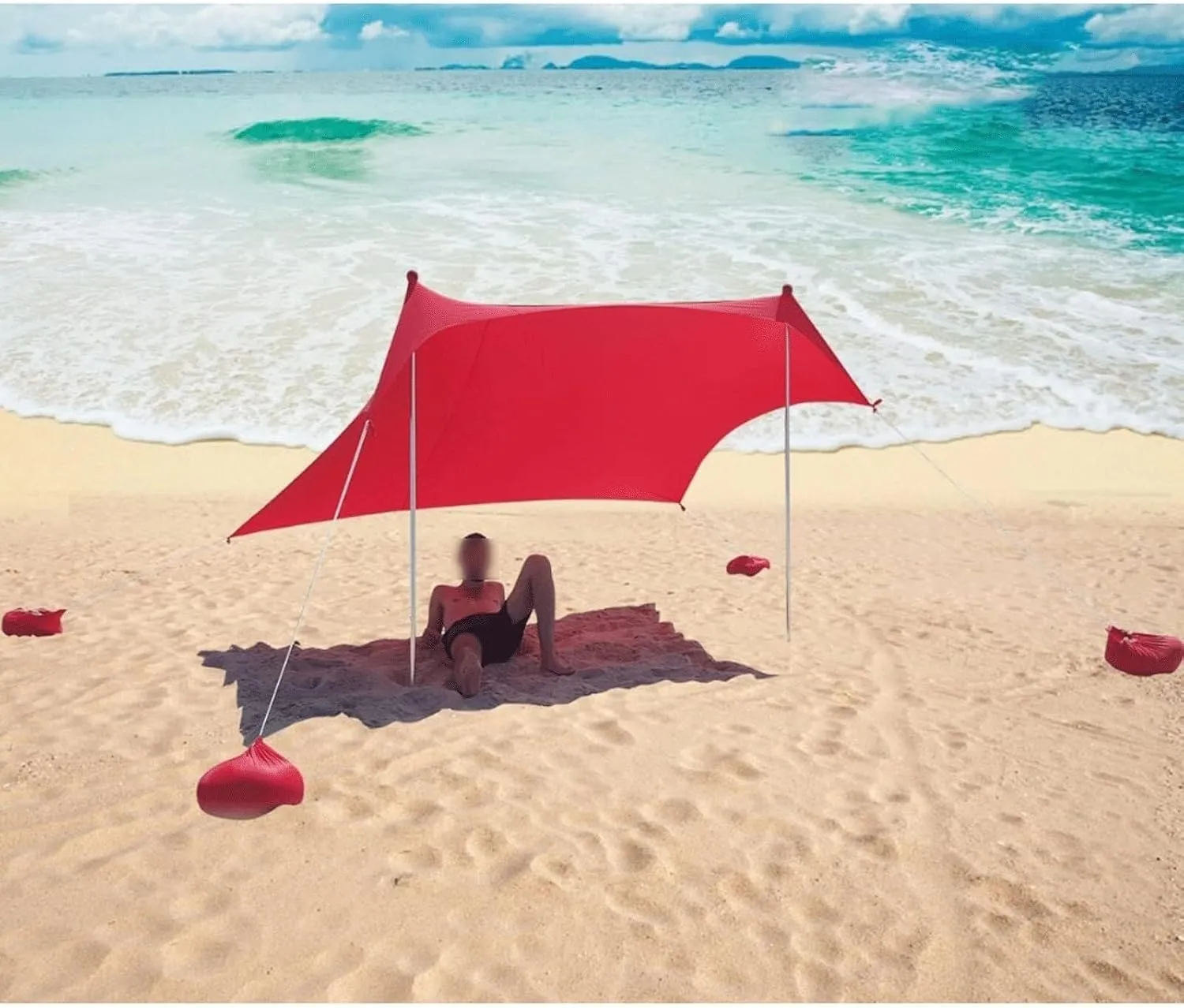 Camping Tent Beach Tarp Sunshade Inflatable Shelter, Windproof Canopy with Sand Anchor, Easy Set-Up, Portable