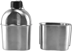 Camping Water Bottle with Cup Stainless Steel Leakproof Kettle for Picnic Backpacking 2PCS Camping Cup Pot