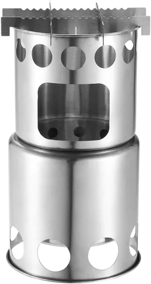 Camping Wood Stove Stainless Steel Wood Burning Stove Lightweight Folding Pocket Stove with Backup Alcohol Burner Convenient Storage