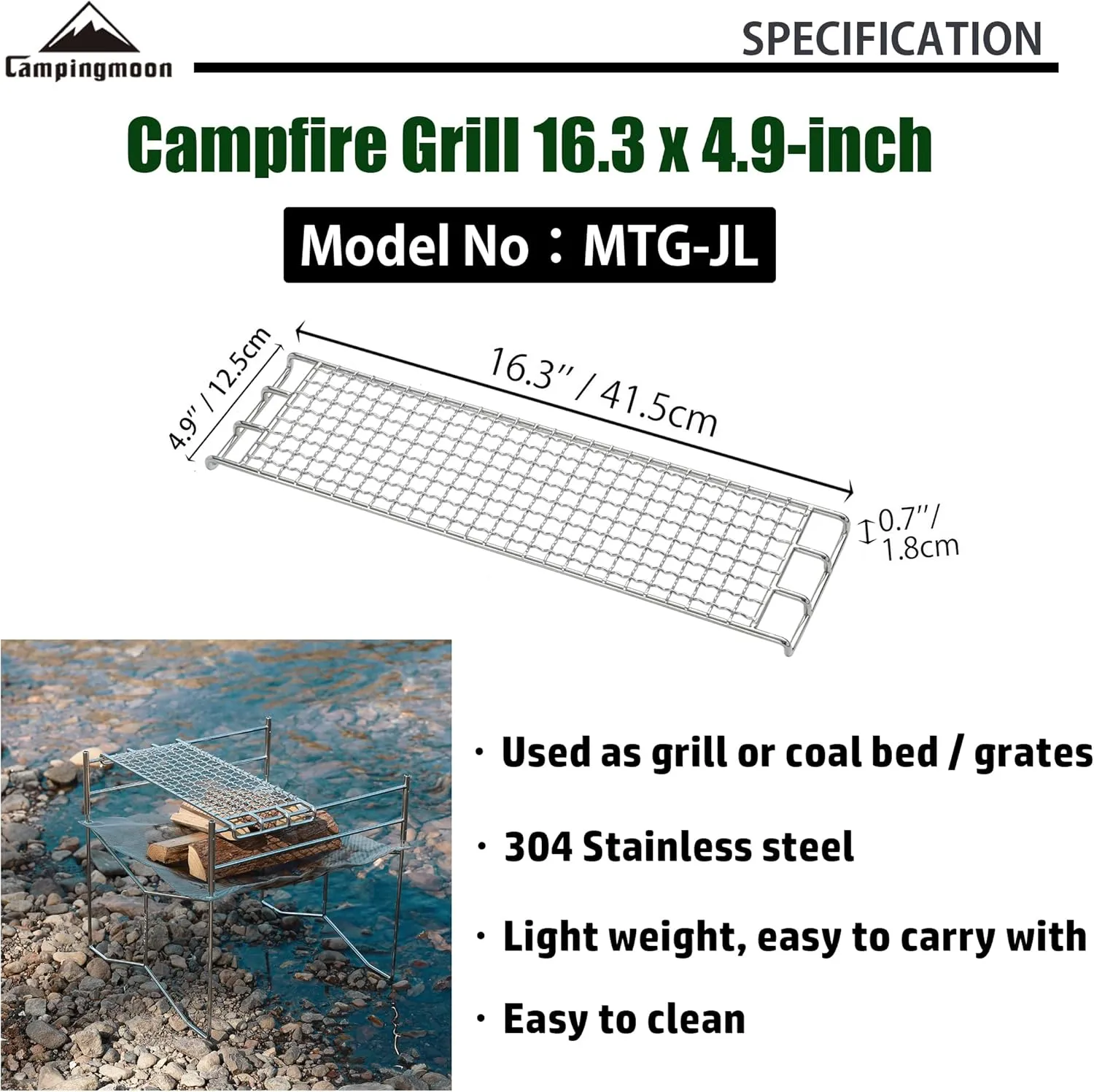 CAMPINGMOON 304 Stainless Steel Cooking Grates for Camping Stove Grill Campfire Open Fire MTG-G,MTG-2G,MTG-JS,MTG-JL